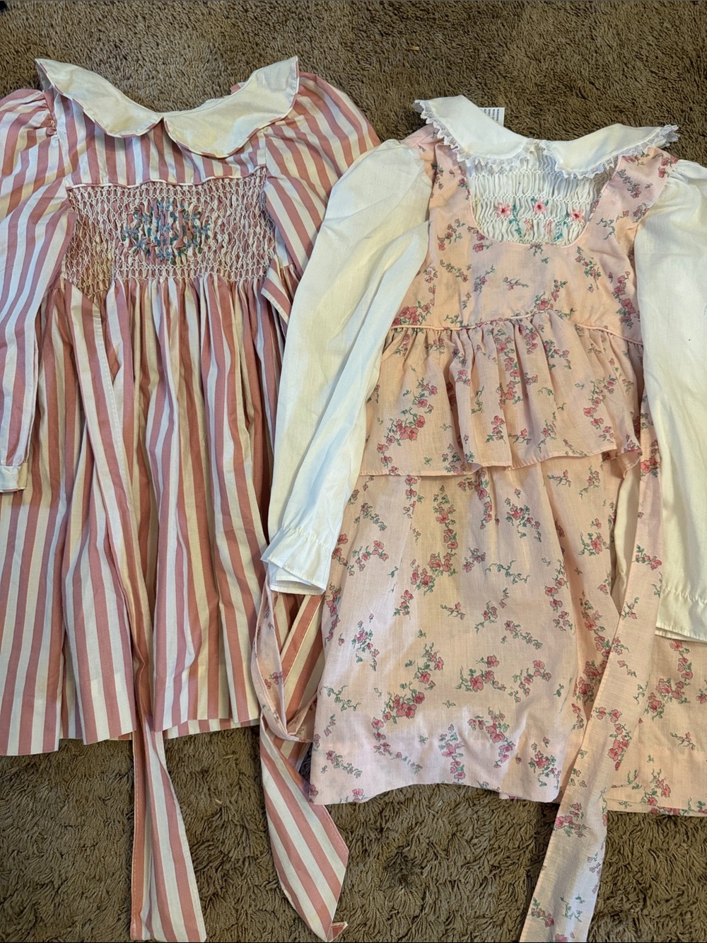 Girls Pink Floral & Striped Smocked Dress Set VTG Polly Flinders dress size 6